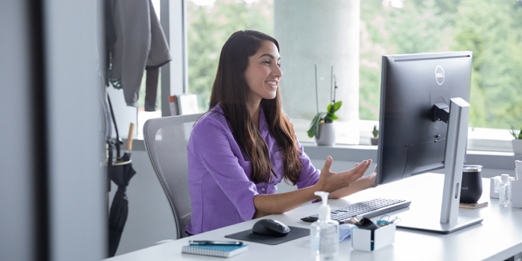 Employee on video call with customer