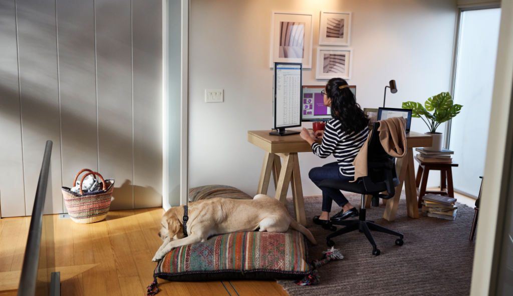 Woman working at home to represent hybrid working