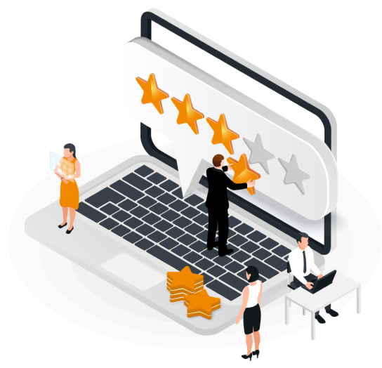 Isometric laptop with review stars