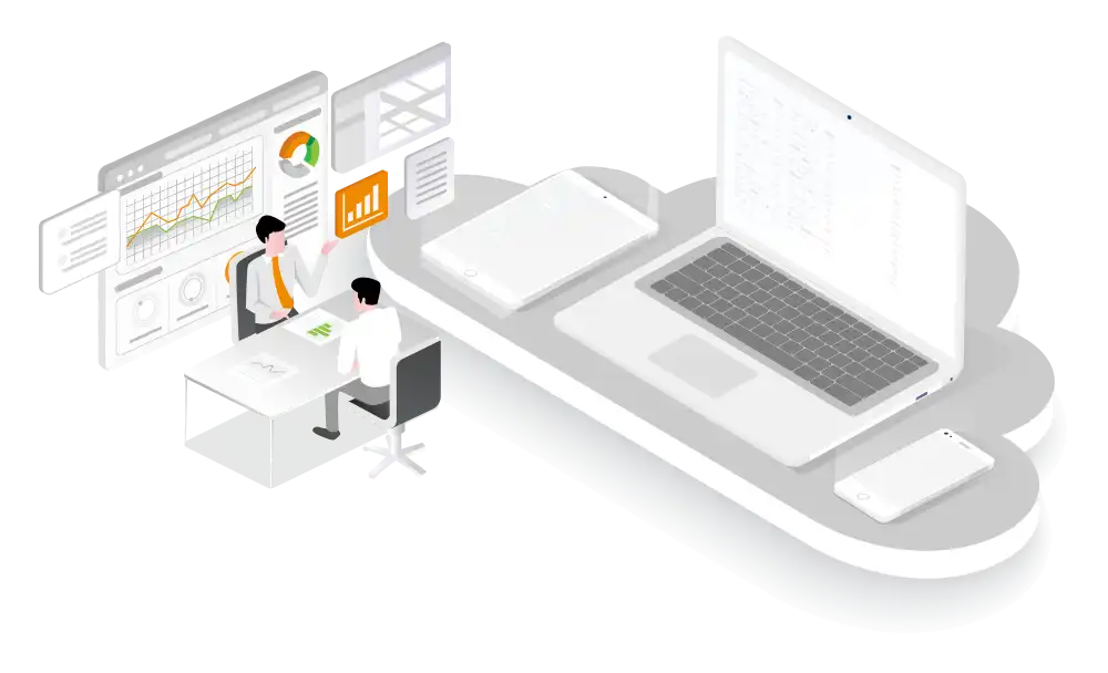 business changing IT isometric vector grey